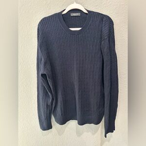 Massimo Dutti Men’s Crewneck Cable Knit Sweater Navy Blue Sz XL EUC